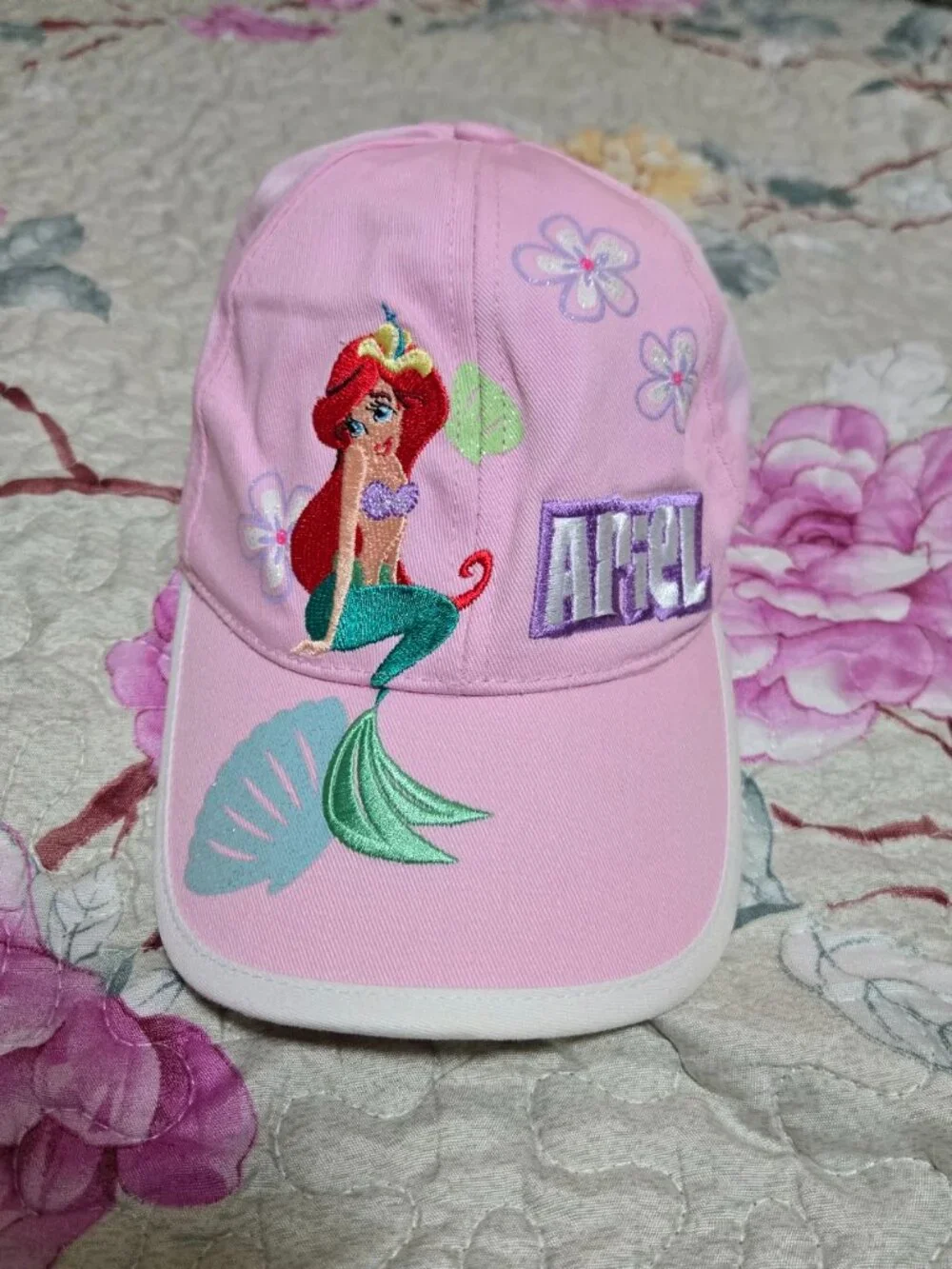 Disney The Little Mermaid Ariel Pink Embroidered Baseball Hat Cap Youth